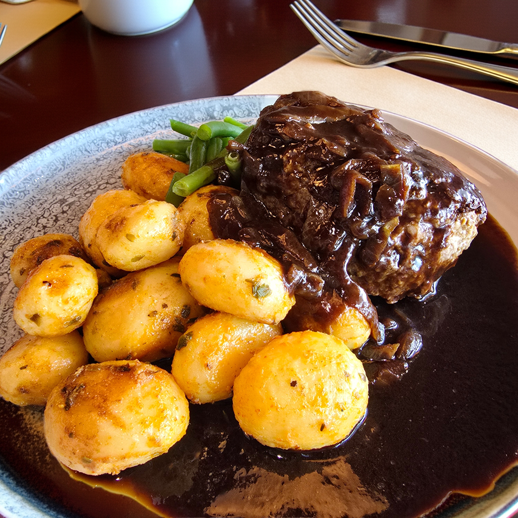 Pannbiff med stekt potatis & rödvinssås